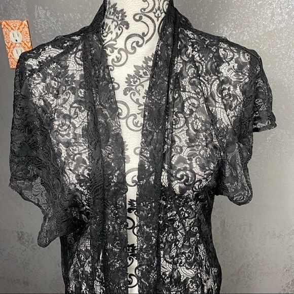 QED London ASOS Black Sheer Lace Kimono Fringe Coverup Size Small NWT - Picture 4 of 10